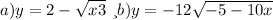 a)y=2-\sqrt{x+3} \ и b) y=-1+2\sqrt{-5-10x}