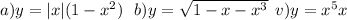 a)y = |x| (1 - {x}^{2} ) \: \: \: b) y = \sqrt{1 - x - {x}^{3} } \: \: v)y = {x}^{5} + x