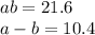 a + b = 21.6 \\ a - b = 10.4