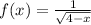 f(x) = \frac{1}{ \sqrt{4 - x} } 