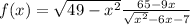 f(x) = \sqrt{49 - x^2} + \frac{65 - 9x}{\sqrt{x^2} - 6x - 7}