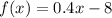 f(x) = 0.4x - 8