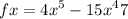 f{x} = {4x}^{5} - {15x}^{4} + 7