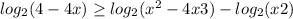 log_{2}(4-4x)\geq log_{2} (x^{2}-4x+3) - log_{2} (x+2)