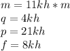 m=11kh*m\\q=4kh\\p=21kh\\f=8kh