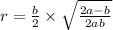 r = \frac{b}{2} \times \sqrt{ \frac{2a - b}{2a + b} } 