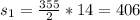 s_{1}=\frac{3+55}{2}*14=406