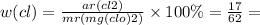 w (cl )= \frac{ar(cl2)}{mr(mg(clo)2)} \times 100\% = \frac{17}{62} = 