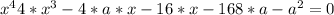 x^{4} +4*x^{3} -4*a*x-16*x-16+8*a-a^{2} =0