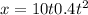 x = 10 t+ 0.4 t^{2} 