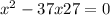 x {}^{2} - 37x + 27 = 0