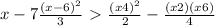 x - 7 + \frac{(x-6)^2}{3} \ \textgreater \ \frac{(x+4)^2}{2} - \frac{(x+2)(x+6)}{4}