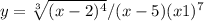 y=\sqrt[3]{(x-2)^4} /(x-5)(x+1)^7