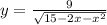 y = \frac{9}{ \sqrt{15 - 2x - x {}^{2} } } 