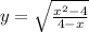 y = \sqrt{ \frac{x {}^{2} - 4}{4 - x} } 