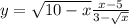 y = \sqrt{10 - x} + \frac{x - 5}{3 - \sqrt{ x} } 