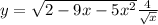 y = \sqrt{2 - 9x - 5x {}^{2} } + \frac{4}{ \sqrt{x} } 