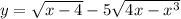 y = \sqrt{x - 4} - 5 \sqrt{4x - {x}^{3} } 