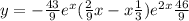 y = - \frac{43}{9} {e}^{x} + ( \frac{2}{9} x - x \frac{1}{3} ) {e}^{2x} + \frac{46}{9} 