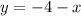 y = - 4 - x