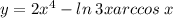 y = 2x {}^{4} - ln \: 3x + arccos \: x