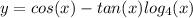 y = cos(x) - tan(x) + log_{4}(x) 