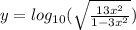 y = log_{10}( \sqrt{ \frac{1 + 3 {x}^{2} }{1 - 3 {x}^{2} } } ) 