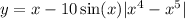 y = x - 10 \sin(x) + |x {}^{4} - x {}^{5} | 