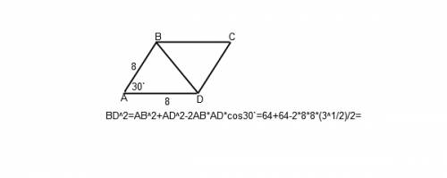Дано: abcd - ромб. вм перпендикулярен ad. ав=8 см, угол а = 30 градусов. найти: bd.