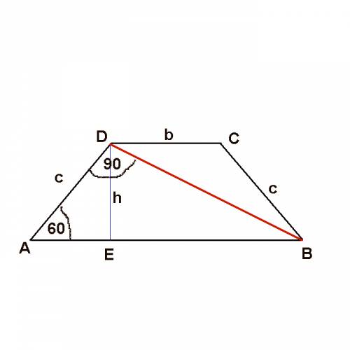 Кут при основі рівнобічної трапеції 60 градусів.бічна сторона пенпердикулярна до діагоналі.знайдіть