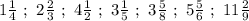 1\frac{1}{4}\ ;\ 2\frac{2}{3}\ ; \ 4\frac{1}{2}\ ;\ 3\frac{1}{5}\ ;\ 3\frac{5}{8}\ ;\ 5\frac{5}{6}\ ;\ 11\frac{2}{9}