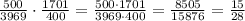 \frac{500}{3969}\cdot\frac{1701}{400}=\frac{500\cdot1701}{3969\cdot400}= \frac{8505}{15876}=\frac{15}{28}