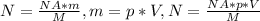 N=\frac{NA*m}{M}, m=p*V, N=\frac{NA*p*V}{M}