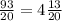 \frac{93}{20} = 4 \frac{13}{20}