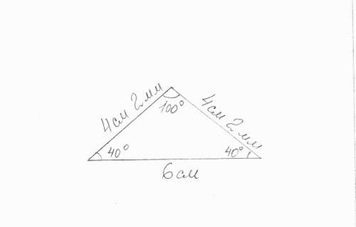 Начерти равнобедренный треугольник и измерь неизвестные углы и стороны,если: основание равно 6 см,а