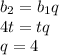 b_2 = b_1q \\ 4t = tq \\ q = 4