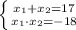 \left \{ {{x_{1}+x_{2}=17} \atop {x_{1}\cdot x_{2}=-18}} \right