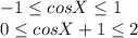 -1\leq cosX\leq 1\\ 0\leq cosX+1 \leq 2