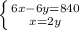 \left \{ {{6x-6y=840} \atop {x=2y}} \right