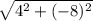 \sqrt{4 { }^{2} + (- 8) {}^{2} }