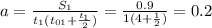 a=\frac{S_1}{t_1(t_{01}+\frac{t_1}{2})}=\frac{0.9}{1(4+\frac{1}{2})}=0.2