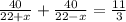 \frac{40}{22+x}+\frac{40}{22-x}=\frac{11}{3}\\ 