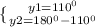 \{ {{y1=110^0} \atop {y2=180^0-110^0}}