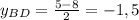 y_{BD}=\frac{5-8}{2}=-1,5