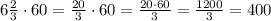 6\frac{2}{3}\cdot60=\frac{20}{3}\cdot60=\frac{20\cdot60}{3}=\frac{1200}{3}=400