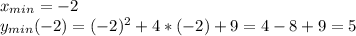 x_{min}=-2\\ y_{min}(-2)=(-2)^2+4*(-2)+9=4-8+9=5