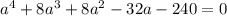 a^{4}+8a^{3}+8a^{2}-32a-240=0