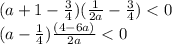 (a+1-\frac{3}{4})(\frac{1}{2a}-\frac{3}{4})<0\\ (a-\frac{1}{4})\frac{(4-6a)}{2a}<0 