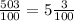 \frac{503}{100}=5\frac{3}{100}