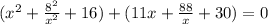 (x^{2}+\frac{8^{2}}{x^{2}}+16)+(11x+\frac{88}{x}+30)=0